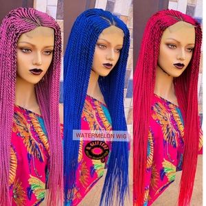 Watermelon Braided Wig On Full  Closure available in Blue